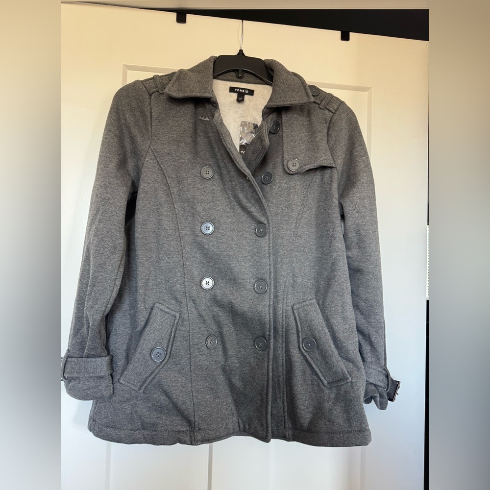 TORRID | Fleece Peacoat Jacket gray sz 00 M - Picture 4 of 8